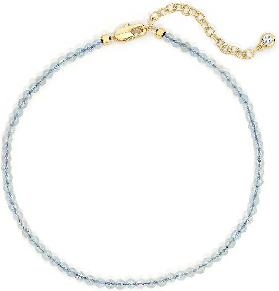 DREMMY STUDIOS Gold Anklet Bracelets for Women 14K Gold Plated Stone Handmade Beaded Link Chain Anklets Jewelry Gift