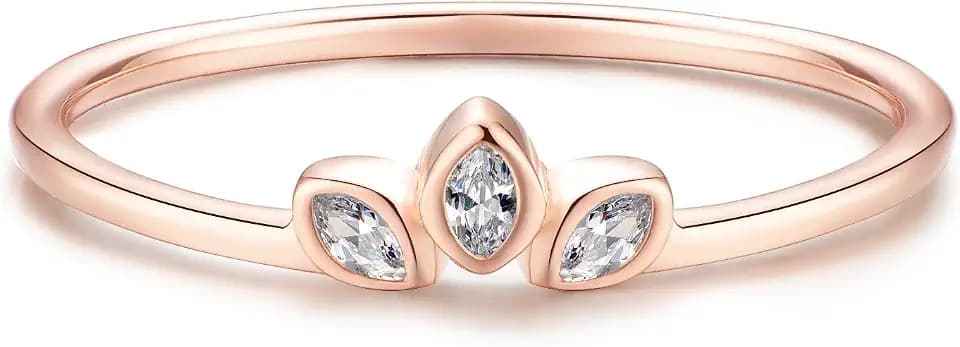 Sterling Silver Delicate Dainty Ring for Stacking Three-Stone Marquise Ring