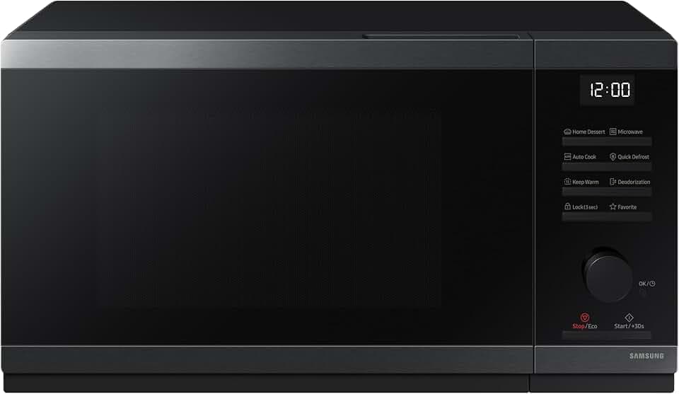 Samsung MS23DG4504AGE1 Solo-Mikrowelle ohne Grill, 23 l, 800 W, Home Dessert, Quick Defrost, Healthy Cooking, Warmhaltefunktion, Schwarz Edelstahl