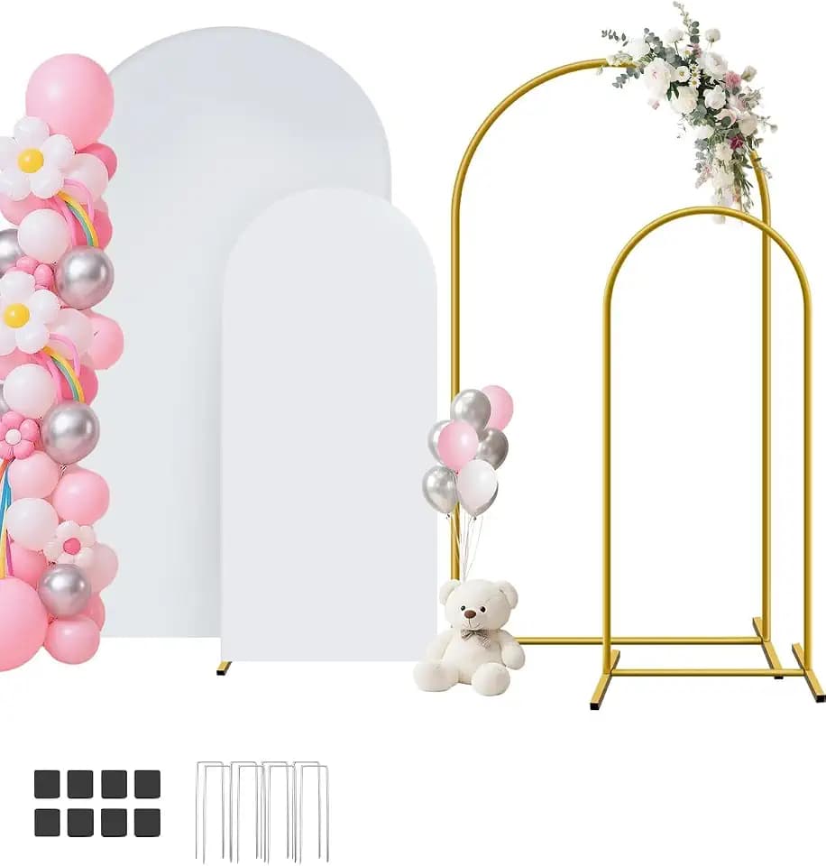 HEMMOTOP Arch Backdrop Stand with Cover Set, White, 7.2ft and 6ft, 2-Pack