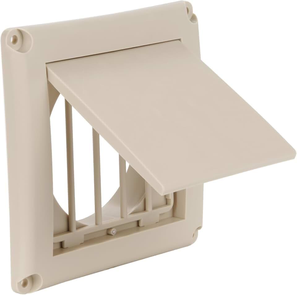 EverSafe 4" Dryer Vent Cover with Collar for Exterior Wall Vent Hood Outlet, Auto Airflow Grill, Flush Mount, Anti-Lint Buildup, Wildlife Guard, Tan