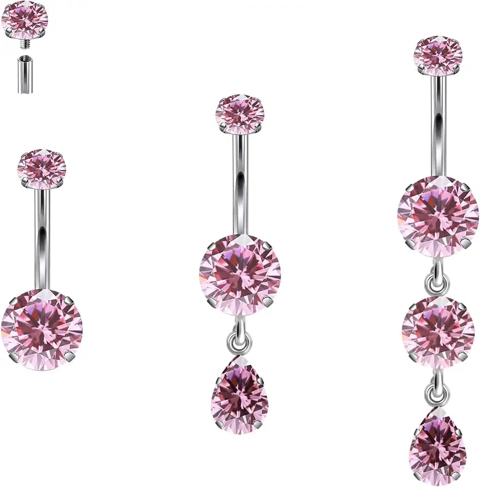 Long Belly Button Rings Surgical Steel Belly Button Ring 14mm Navel Rings for Women 14G Long Bar Dangle Navel Piercing Jewelry