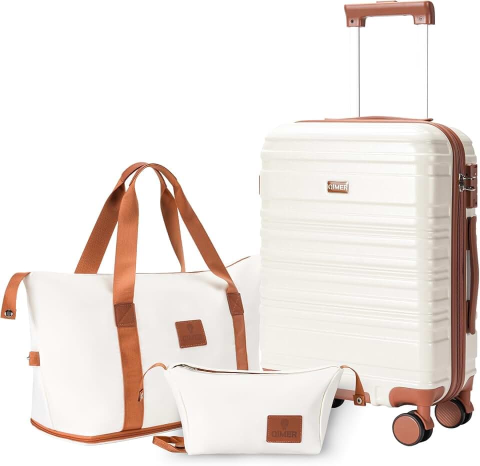 Carry on Luggage Set, 22x14x9 airline approved 100% PC hardshell, Lightweight TSA Locks Quiet Spinner Wheels Durable Zipper, Travel Luggage for Men Women, Y02 Beige (20"/DB/TB) Slightly Small