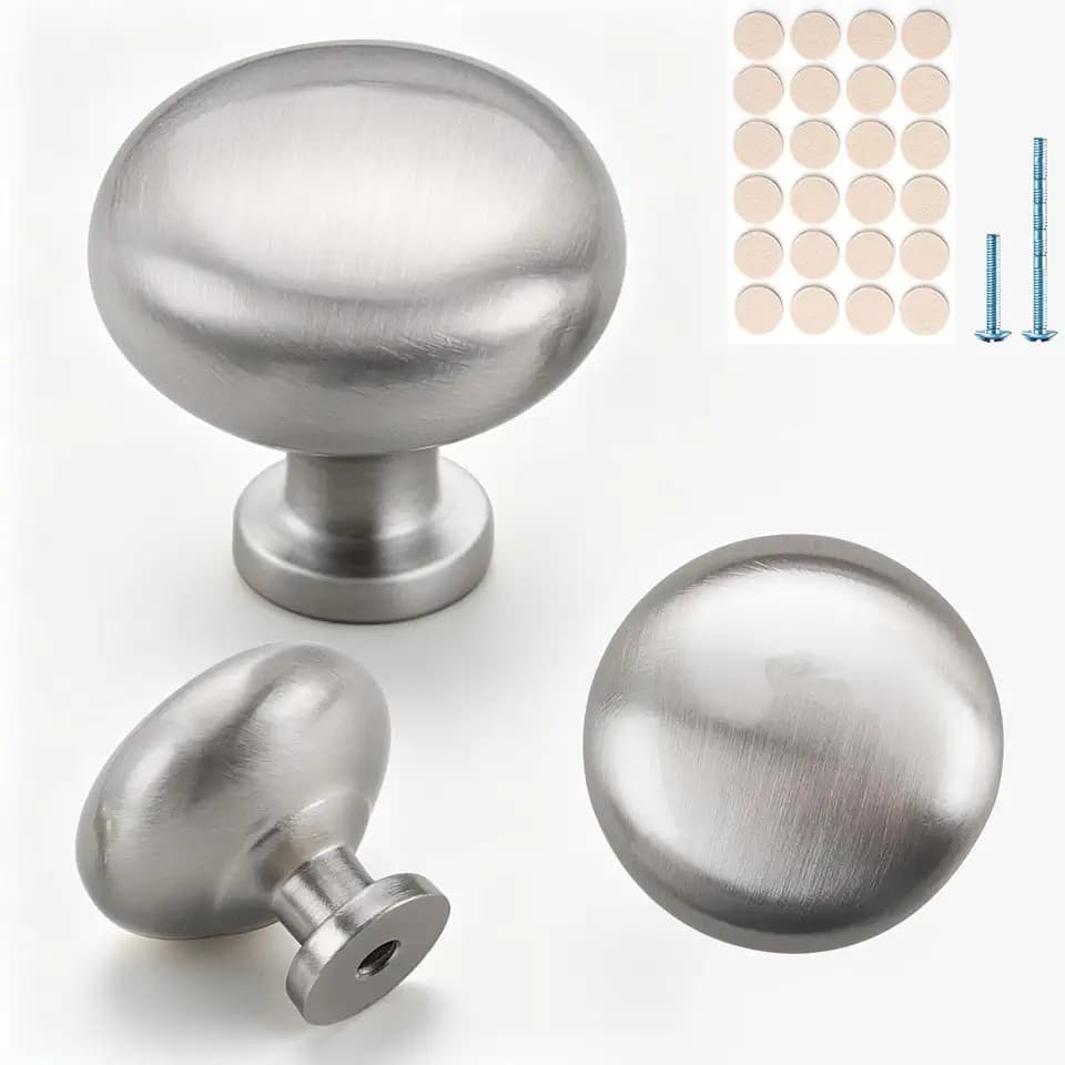 6 Pack Brushed Satin Nickel Round Cabinet Knobs, Solid Zinc Alloy
