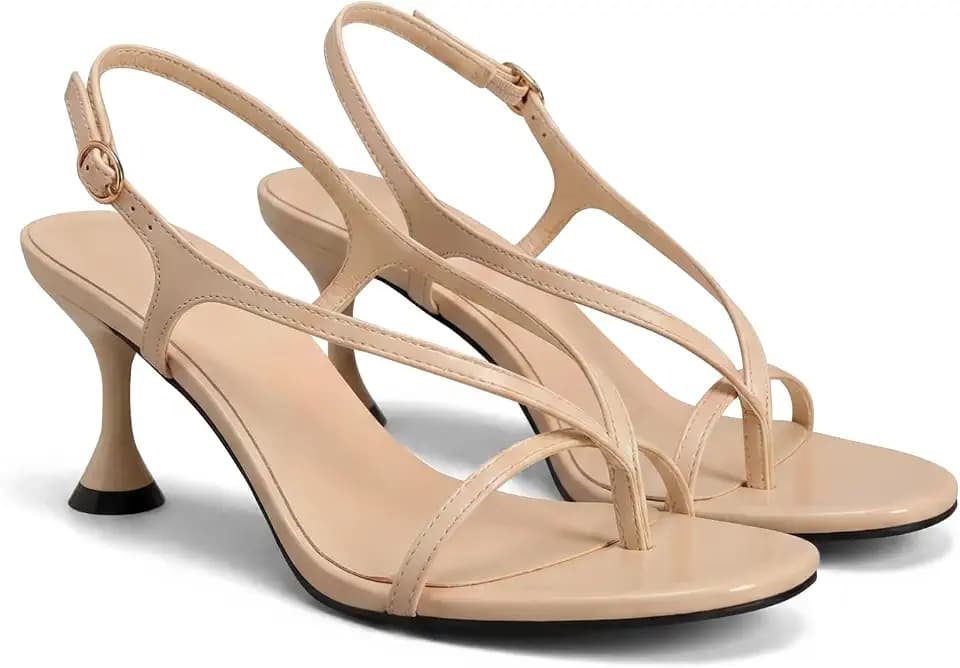 Coutgo Womens Slingback Kitten Heels Flip Flop Open Toe Thong Sandals Ankle Strap Summer Dress Shoes