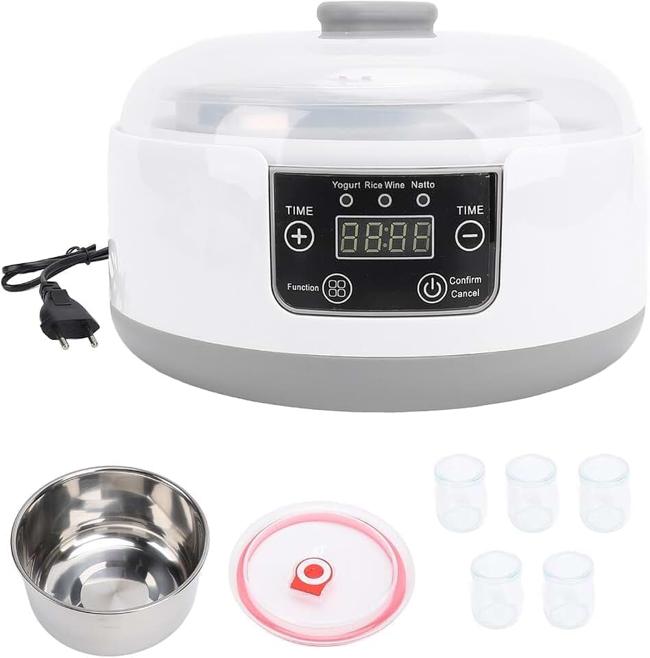 Elektrischer Joghurtbereiter, Hausgemachter Natto-Maker, Kleiner Inkubator mit Gläsern, Edelstahleinsatz, Multifunktions-Joghurtherstellungsmaschine, 1,2 L, Große Kapazität für