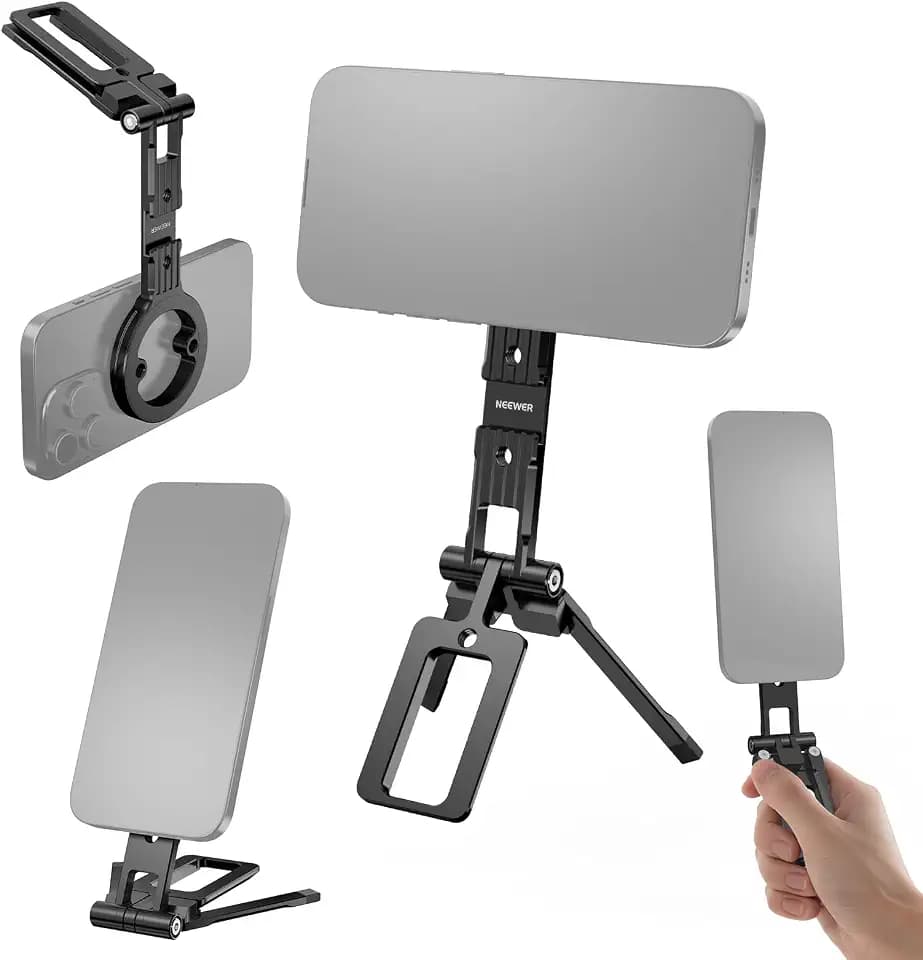NEEWER Magnetic Phone Tripod Holder Stand, Metal Cell Phone Mount Grip with 1/4" Threads, Cold Shoe & Arca Type, Compatible with MagSafe iPhone Samsung Huawei Android for Video Recording, PA098
