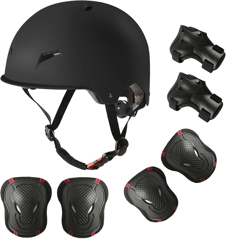 Skateboard Bike Helmet for Adults Adjustable Knee Elbow Pads Wrist Guards Protective Gear Helmets Set Teens for Bicycle Cycling Skate Scooter Bicycle Helmet