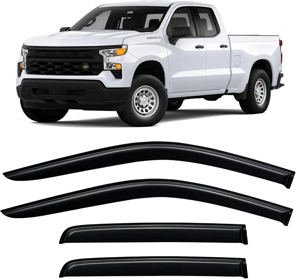 Window Rain Guards for 2019-2026 Chevy Silverado/GMC Sierra 1500 Double Cab, Window Vent Wind Visors Shades Deflectors for 20-26 Silverado/Sierra 2500HD 3500HD