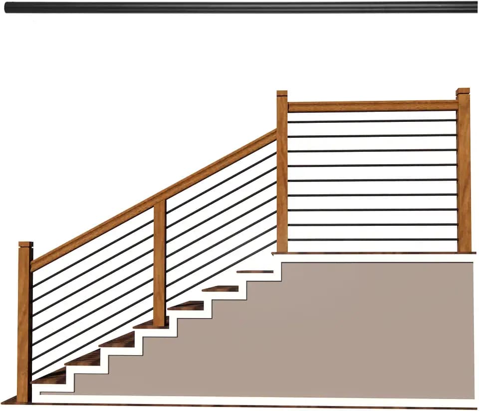 5 Feet x 5/8-inch Round Horizontal Bar Baluster for Stair Remodel - Wrought Stair Iron Baluster for Staircase, 6 Pcs Matte Black