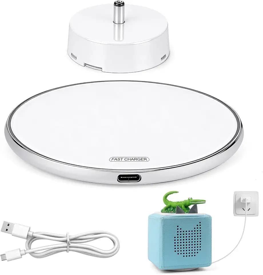Wireless Charging Base for Toniebox 1, Plug-in Adapter Converts Original Charger to Drop-and-Charge, Compatible with 9V Wireless Chargers, with Wireless Charger Included + USB Charging Cable