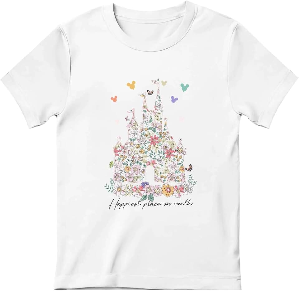 Floral Castle Shirts for Girls Graphic Cute Tshirt Kids Toddler Flower Holiday Shirt Vacation Trip Tee Tops