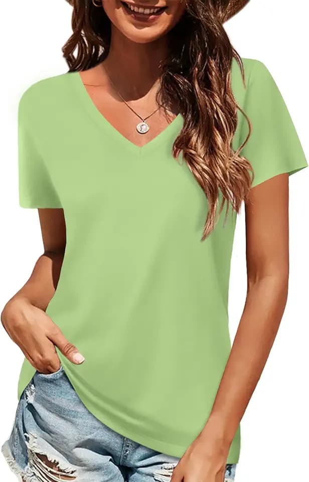 Elesomo Women's Cotton V Neck T Shirts Casual Long Sleeve Tops Basic Tees