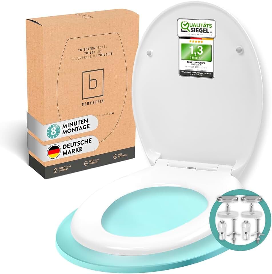 Benkstein® Toilettendeckel mit Absenkautomatik oval weiß – antibakterieller WC Sitz – Quick-Release zur einfachen Reinigung – einfache Montage – Urea-Duroplast – abnehmbar – bis 150 kg belastbar