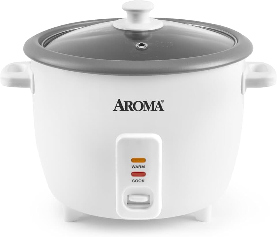 AROMA® Rice Cooker, 8-Cup (Uncooked) / 16-Cup (Cooked), Pot-Style Rice Cooker and Soup Warmer with One-Touch Control, 4 Qt, White, ARC-368NG