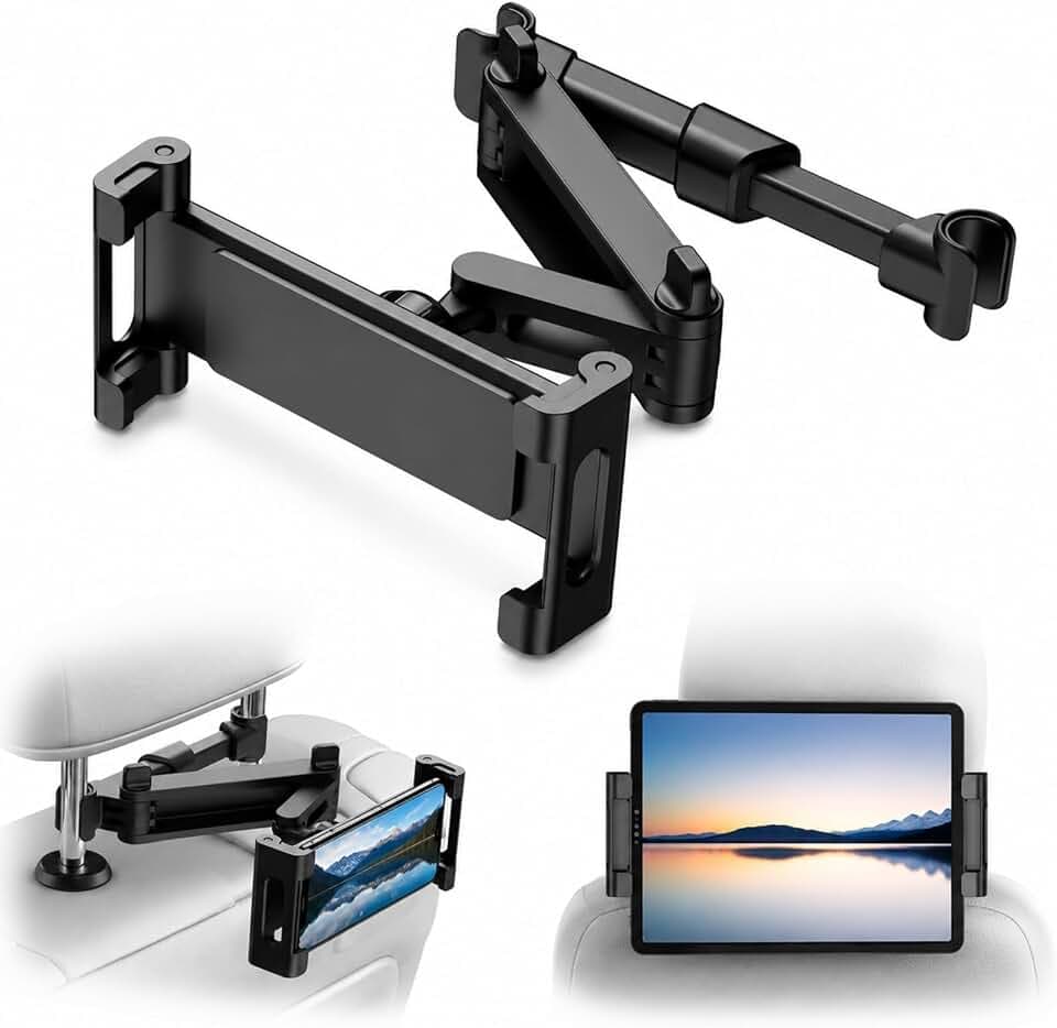 VBK Tablet Halterung Auto Kopfstütze, Faltbare Tablet Halterung Auto mit Teleskoparm, Tablethalterungen für 4.9-12.9 Zoll Tablets 360° Drehbar Schwarz
