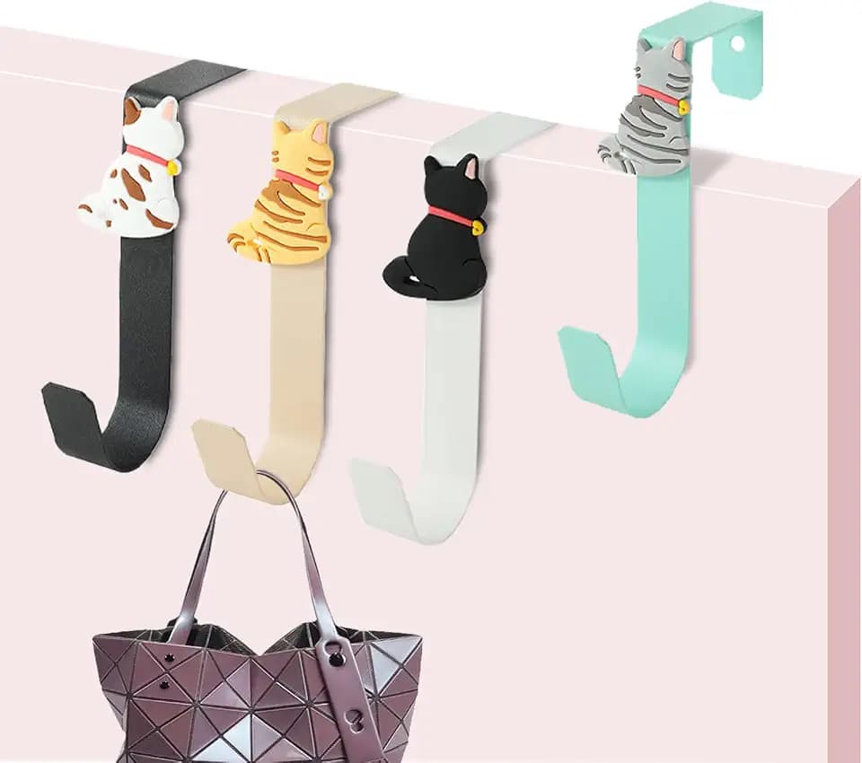 4Stück Türhaken, Türhaken zum Einhängen, Niedliche Katze Türgarderobe, Kleiderhaken Tür Erforderlich Türgarderobe zum Einhängen Kein Bohren Türhakens Innenseite Tür Garderobe Allgemeiner Zweck