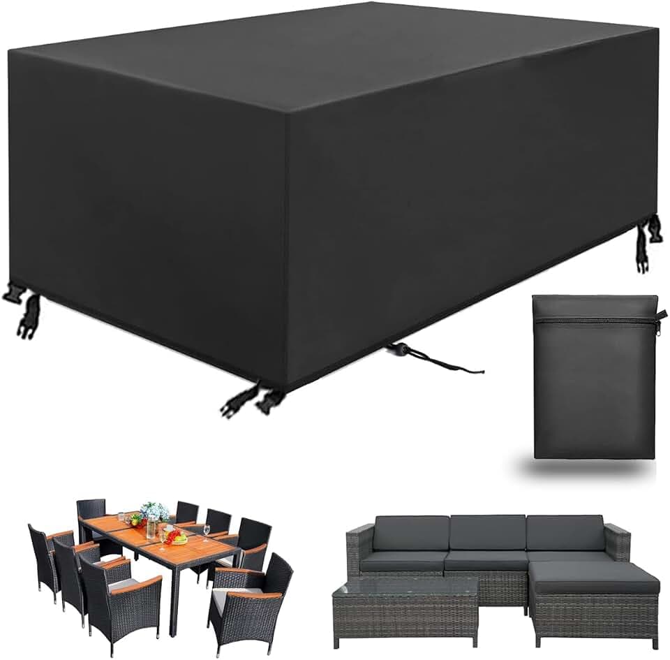 Abdeckung Gartenmöbel, Abdeckplane Gartenmöbel 200x100x72cm | Schwarz, 420D Oxford, wasserdicht, UV-beständig und reißfest, mit Kordelzug und Gurten, für Gartentisch und Gartenmöbel