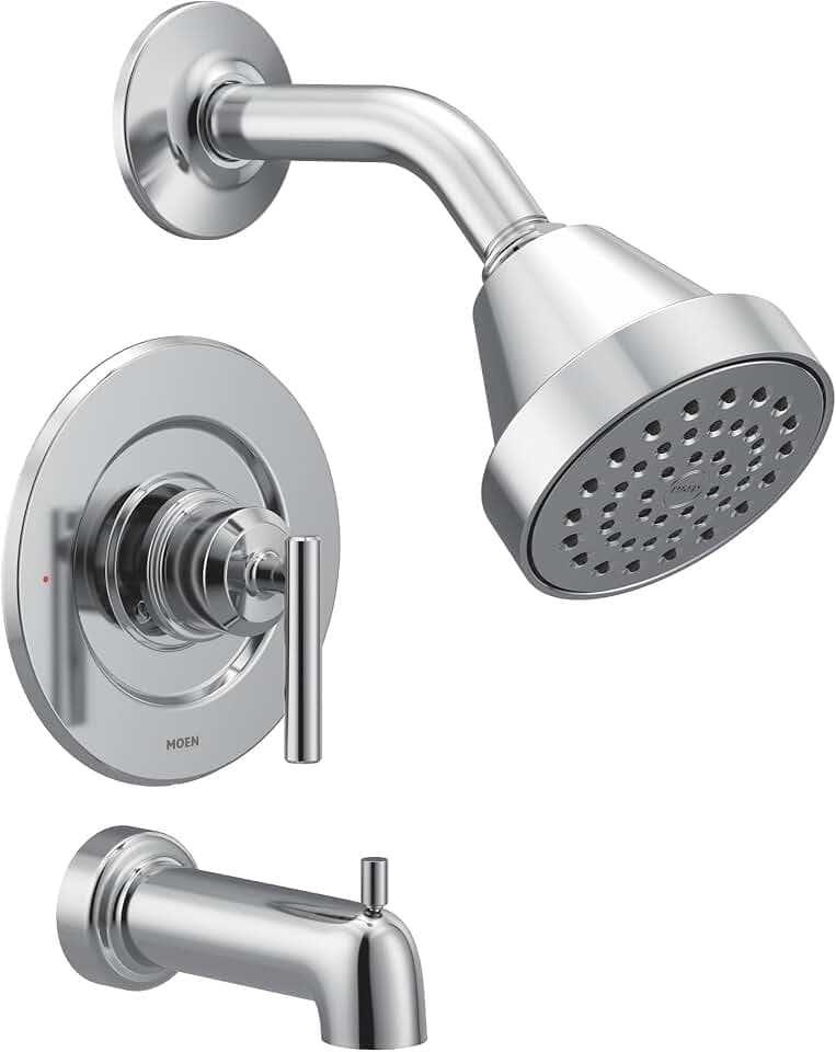 Moen Gibson Chrome Pressure Balancing Eco-Performance Showerhead, Shower Handle, and Tub Spout, Posi-Temp Valve Required, T2903EP