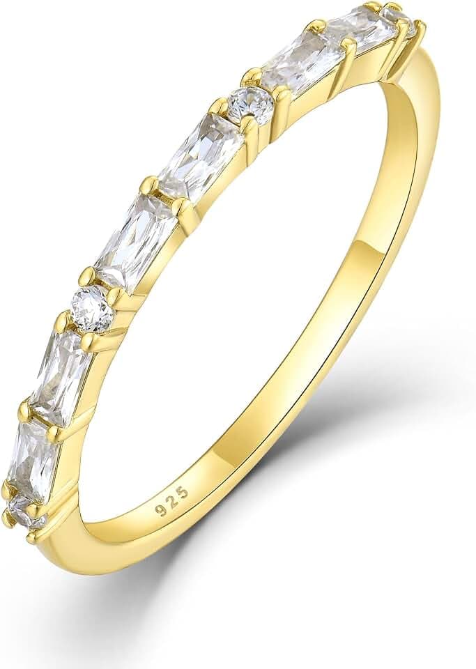 Stardchenie Half Eternity Ring for Women 925 Sterling Silver Baguette Cut Birthstone Thin Stackable Wedding Band Ring Size 5‑10