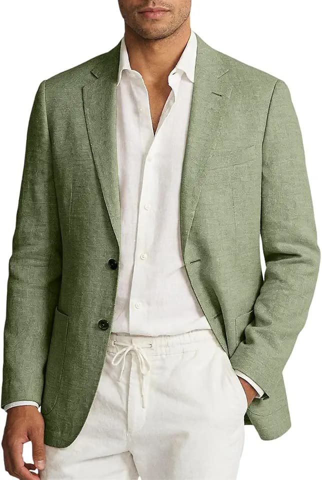 Linen Blazer Men,Casual Jacket for Mens,2 Button,Solid,Notched Lapel