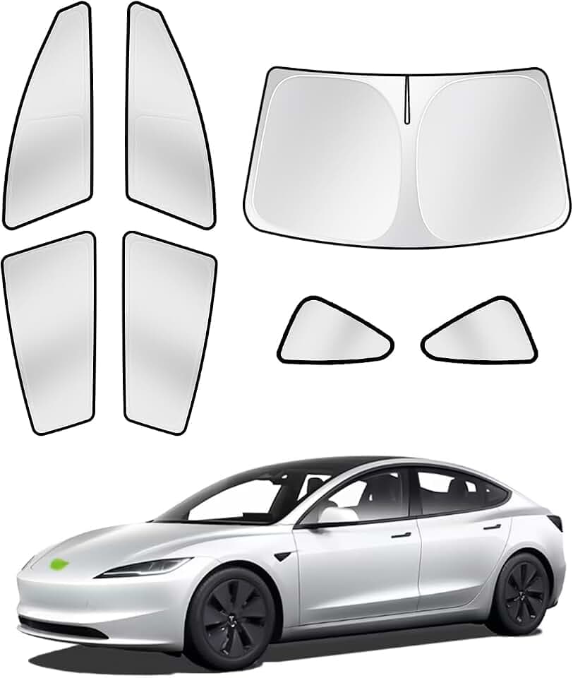 Canvcle Sunshades for Tesla Model 3 2016-2025 2026 (Fit Model 3 Highland) Accessories Windshield Sun Shade Side Rear Window Shade Cover Sun Visor Shield Privacy Protection Keep Vehicle Cool 7PCS