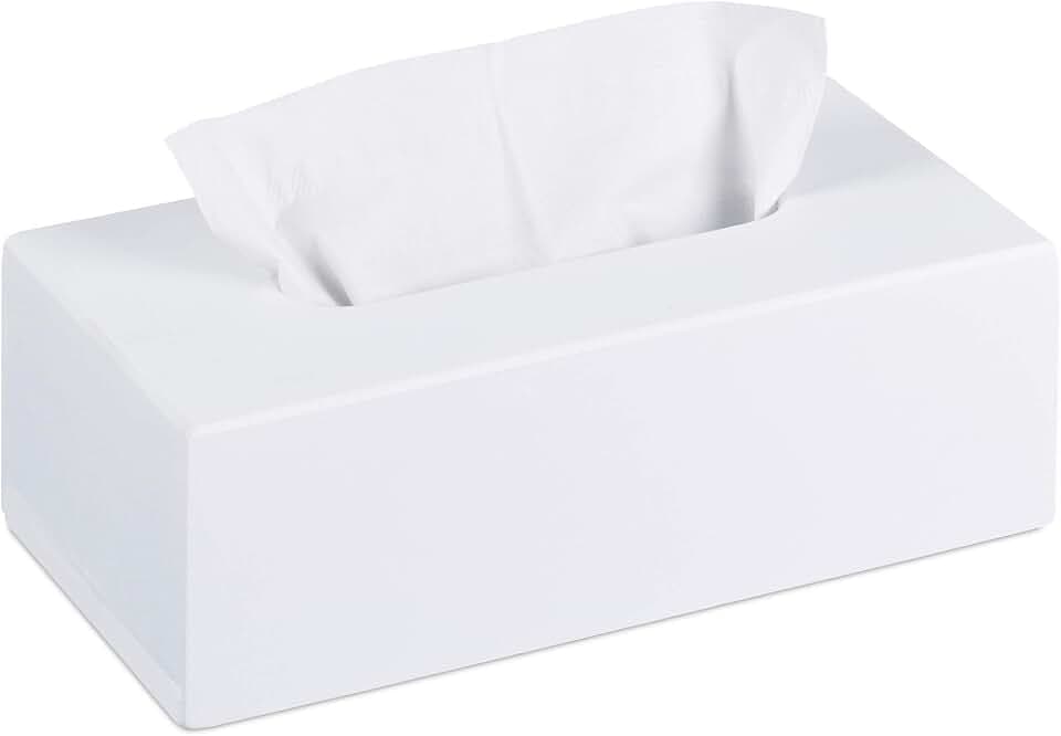 Relaxdays Tücherbox Bambus, Taschentuchbox mit Schiebeboden, Tissue Box für Taschentücher, HxBxT: 7,5 x 24 x 12 cm, weiß