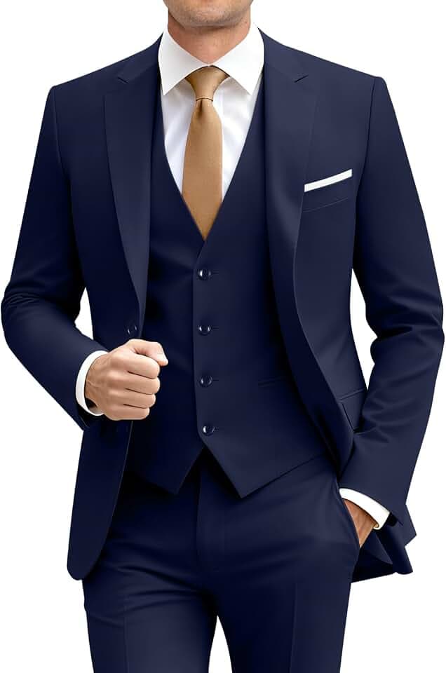 Herrenanzug, einfarbig, mit zwei Knöpfen, Slim Fit, 3-teiliges Set mit Sakko, Weste und Hose für Hochzeit, Business und formelle Anlässe