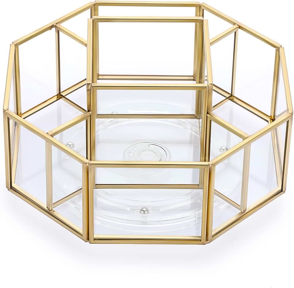 Hipiwe 360 Degree Rotating Glass Makeup Organizer with 5-Slot Vanity Holder