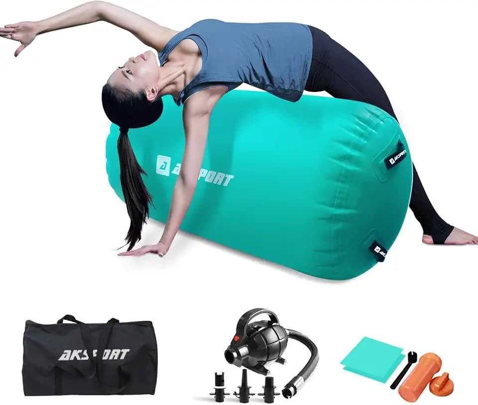 AKSPORT Air Matte Rolle Aufblasbare Air Roller Gymnastik Air Rolle Turnen mit elektrischer Luftpumpe für den Heimgebrauch/Yoga/Cheerleading/Tumbling/Back