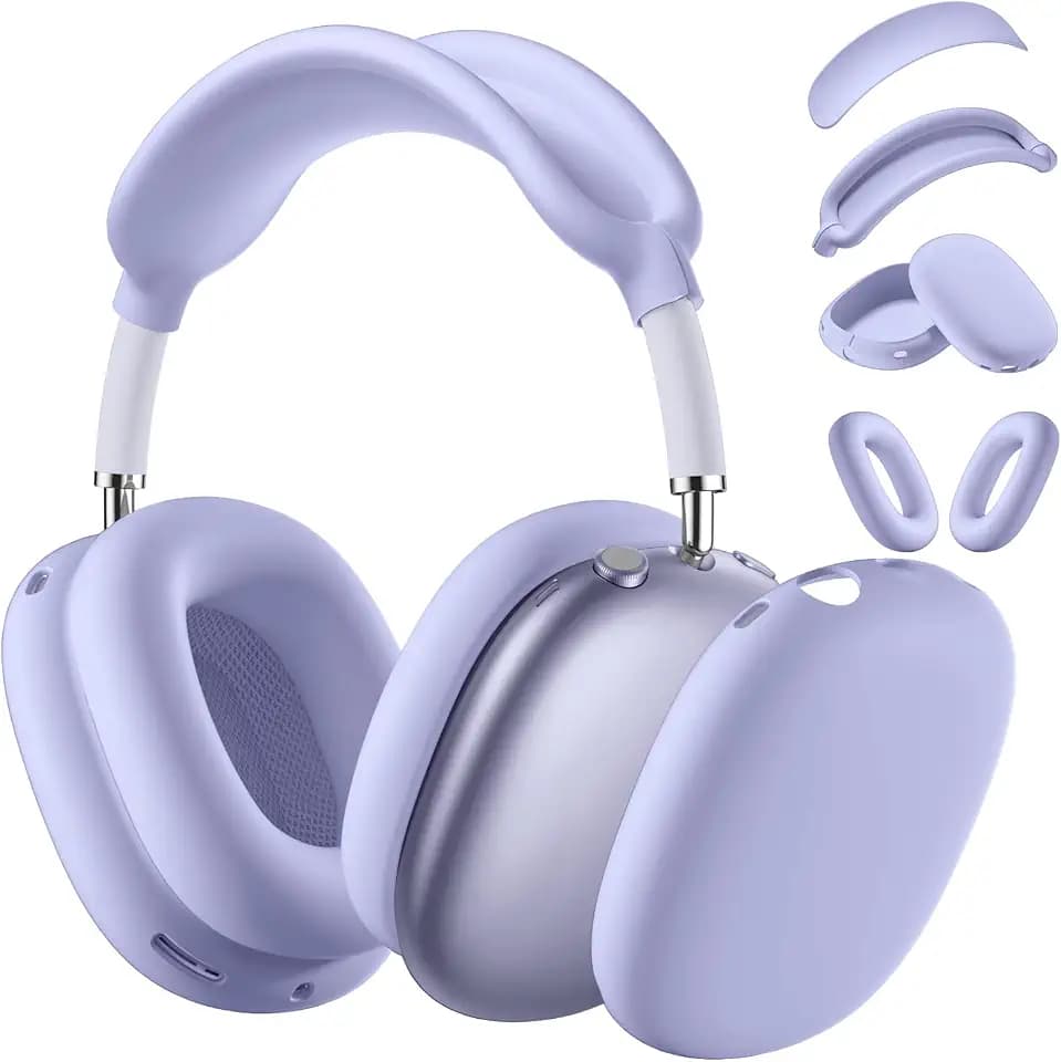 Lerobo Ear Covers for AirPods Max, Soft Silicone Earcup Case/Anti-Scratch Earpad Cover/Headband Cover, Soft Silicone Accessories Protective Cover for Apple AirPod Max 2024/2020, Lightpurple