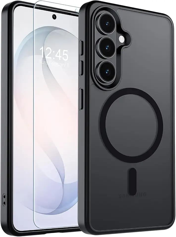 SUPFINE Magnetic for Samsung Galaxy S26 Plus Case with Screen Protector, (Built-in Magnets) (Military Grade Drop Protection) Slim Translucent Shockproof Phone Case,Black