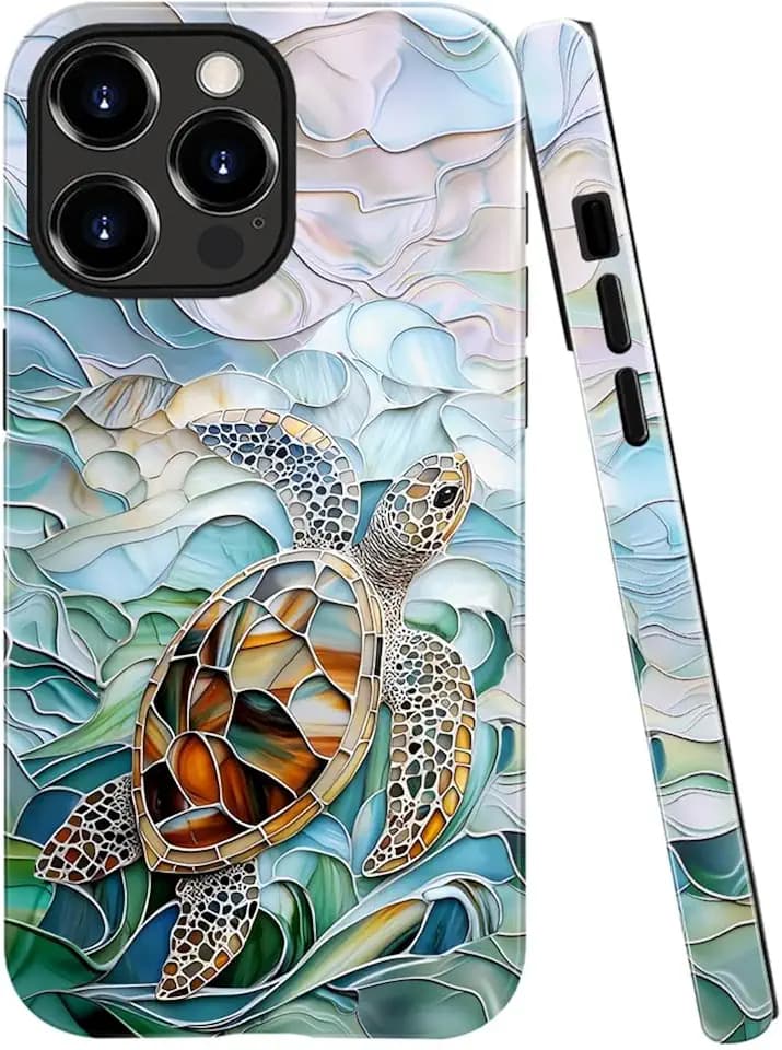 Compatible with iPhone 14 Pro,Anti-Scratch Glossy Case Cover,Turtle Blue Green Sea