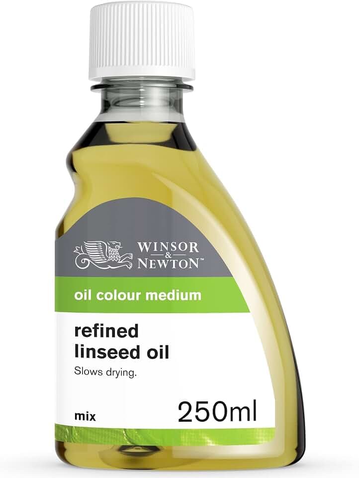Winsor & Newton 3039748 Gereinigtes Leinöl für Ölfarben, alterungsbeständig, steigert den Glanz und die Transparenz von Ölfarben, verlangsamt den Trocknungsprozess - 250ml Flasche