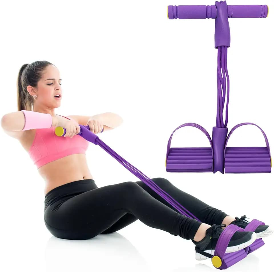 Multifunktionales Fitness Spannsei, 6 Tubes Pedal Widerstandsband mit Fußpedalen für Bauchtraining, Rückentraining & Beintraining, Widerstandsbänder für Ganzkörpertraining Zuhause