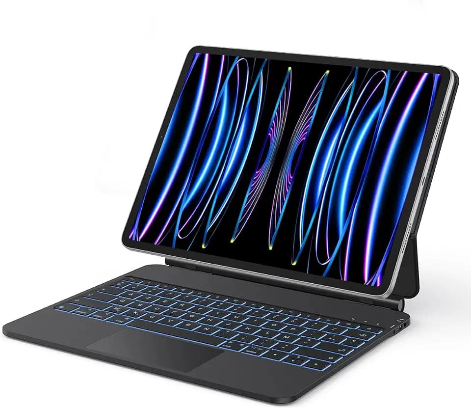 OMOTON Tastatur für iPad Air 13 Zoll 2024 (M2), iPad Pro 12,9 Zoll 6./5./4./3. Gen, Magic Keyboard mit Multi-Touch-Trackpad und Hintergrundbeleuchtung, Pro 12,9 Zoll Hülle mit AZERTY-Tastatur, Schwarz