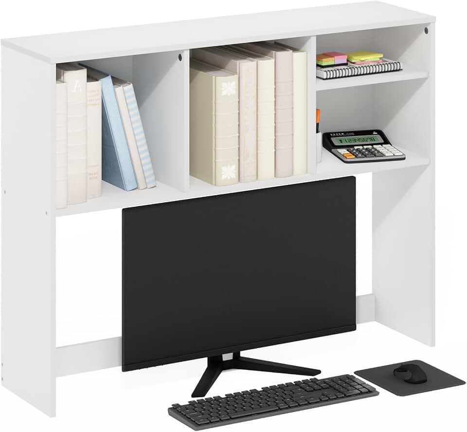 Furinno Classic Desk Shelf, 4-Shelf Desktop Hutch, Book Shelf, Desk Organzier, for Office Supplies, Office Desk Accessories, White