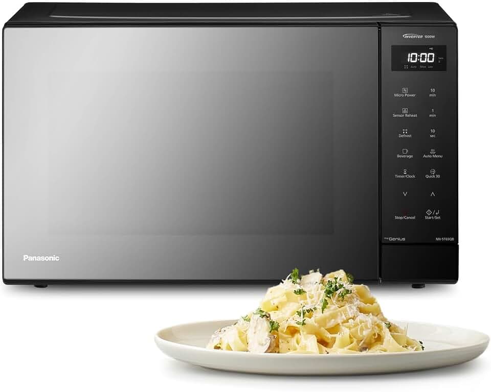 Panasonic NN-ST65QBEPG 32L Inverter Solo Mikrowelle, 1000 Watt Leistung, Genius Sensor Technologie, 20 Automatikprogramme, Quick 30 Funktion, Touch-Bedienung, Großer Drehteller, Schwarz