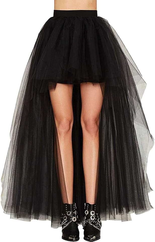 Zooma Frauen Vintage Steam Punk Rock Kostüm Slip Unterrock Schwarz Mesh Hohe Taille Midi Maxi Lange Rock