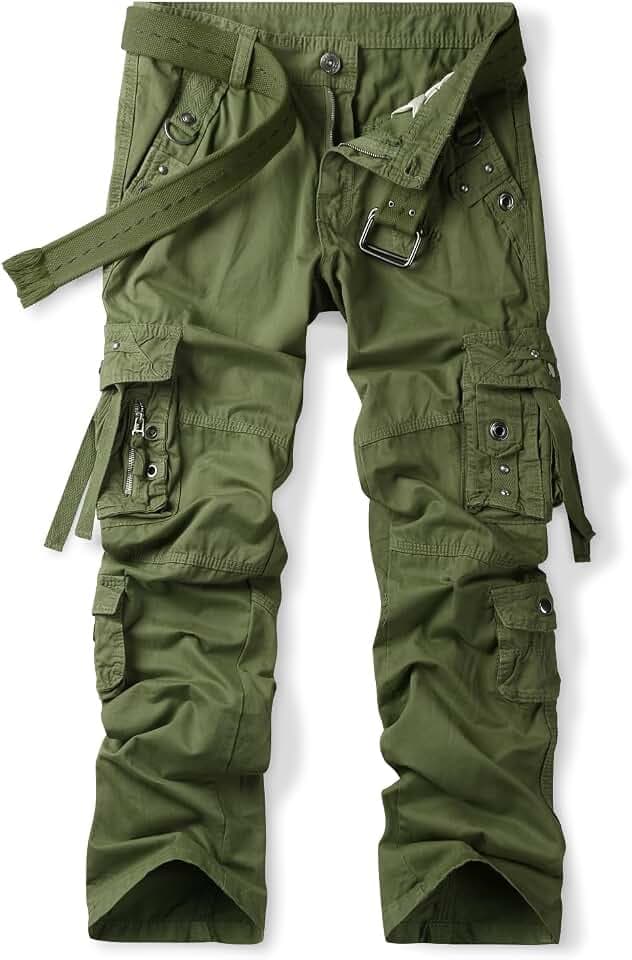 Aeslech Herren-Cargohose aus Baumwolle, leger, Baggy, Arbeitshose, Wandern, Reisen, mit Taschen, lockere Passform (kein Gürtel)