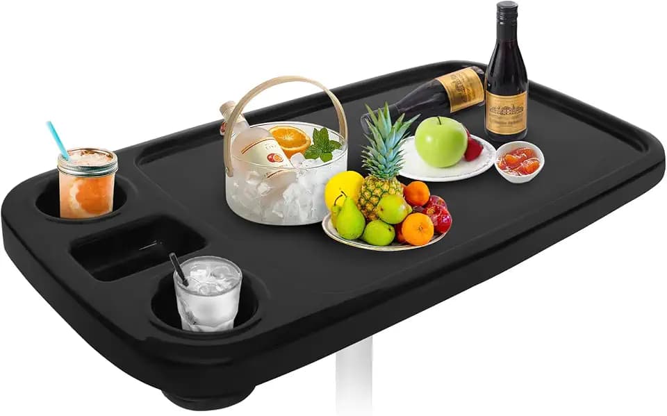 Removable Boat Table, 34X18 inch Rectangular Pontoon Boat Table Marine RV Table Top, Large Top with Built-in Cup Holders Phone Holder ABS Waterproof and Anti-Aging (Black)