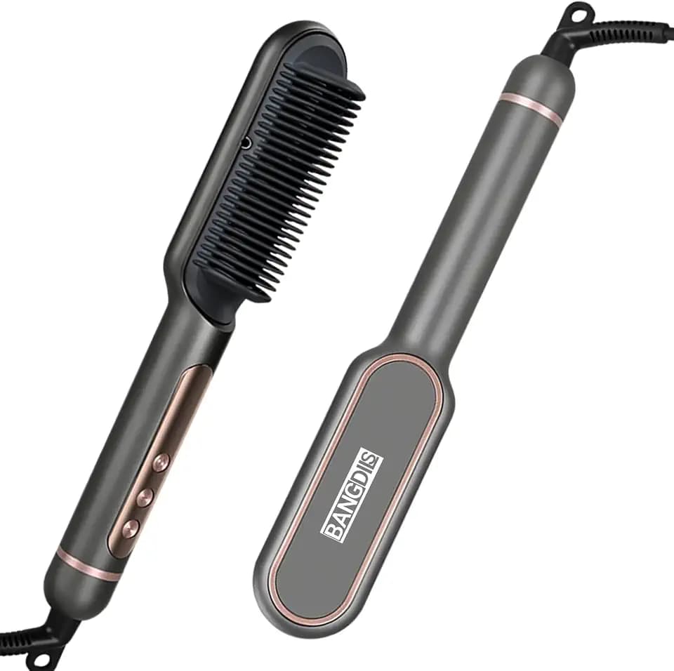 Verbesserte Haarglätterbürste – Glätteisen mit negativen Ionen, 30 Sekunden schnelles Aufheizen & 9 Temperatureinstellungen & LED-Anzeige, professionelle Haarstyling-Tools (Silbergrau)