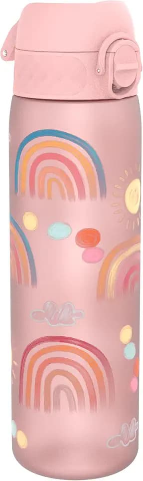 ion8 Trinkflasche, 500 ml, Auslaufsicher, Einhandöffnung, Sichere Verriegelung, Spülmaschinenfest, Tragegriff, Klappdeckel, Leicht zu Reinigen, Regenbogen-Design