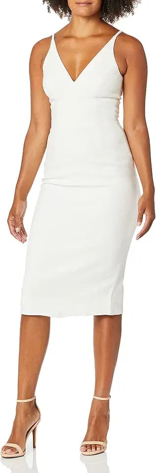Dress The Population Womens Lyla Plunging Sleeveless Fitted Midi Sheath Dress