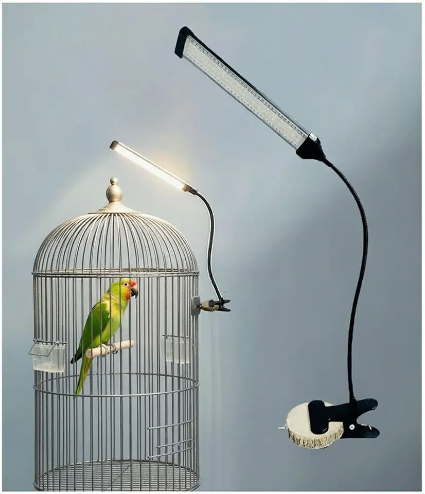 KINGYEENUO Full Spectrum LED Bird Cage Light, 10 Brightness Levels & 3/9/12H Timer - 105 LED Beads for Natural Environment Simulation, Safe for Hookbill Birds, Easy Install Lighting Fixture Combo Kit