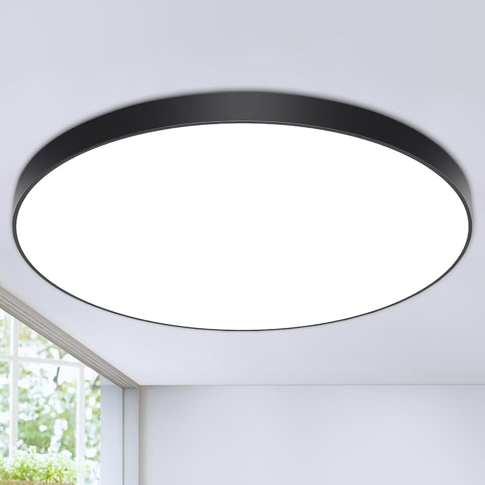 LED Deckenleuchte Lampe Decke Deckenlampe LED Ø28cm 24W/6500K/2000LM/IP44 Wasserfest Badlampe Rund Modern Schlicht für Badezimmer, Schlafzimmer, Wohnzimmer, Küchenlampe, Kinderzimmer, Balkon-Schwarz