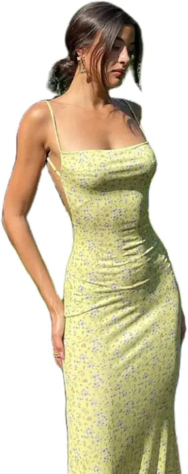 Betrodi Women Cutout Backless Maxi Dress Sexy Sleeveless Floral Print Cocktail Dresses Bodycon Spaghetti Strap Long Dress Y2k