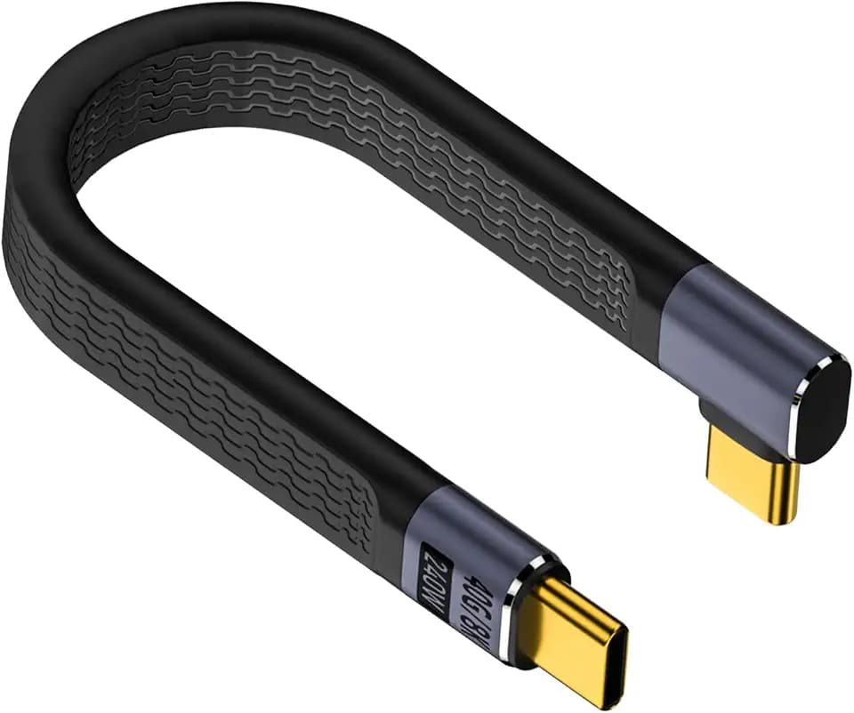 Poyiccot 5inch Short USB C to USB C Cable, 240W 40Gbps Type C Fast Charging Cable, Flat & Flexible Right Angle Type C Cable, Thunderbolt 4 PD 3.1 for iPhone 15, MacBook, Galaxy S23, External SSD