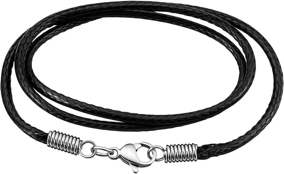 2 Pack Black Cord Necklace, Adjustable Necklace String with Lobster Clasp for Pendant, Leather Cord Necklace for Men Women