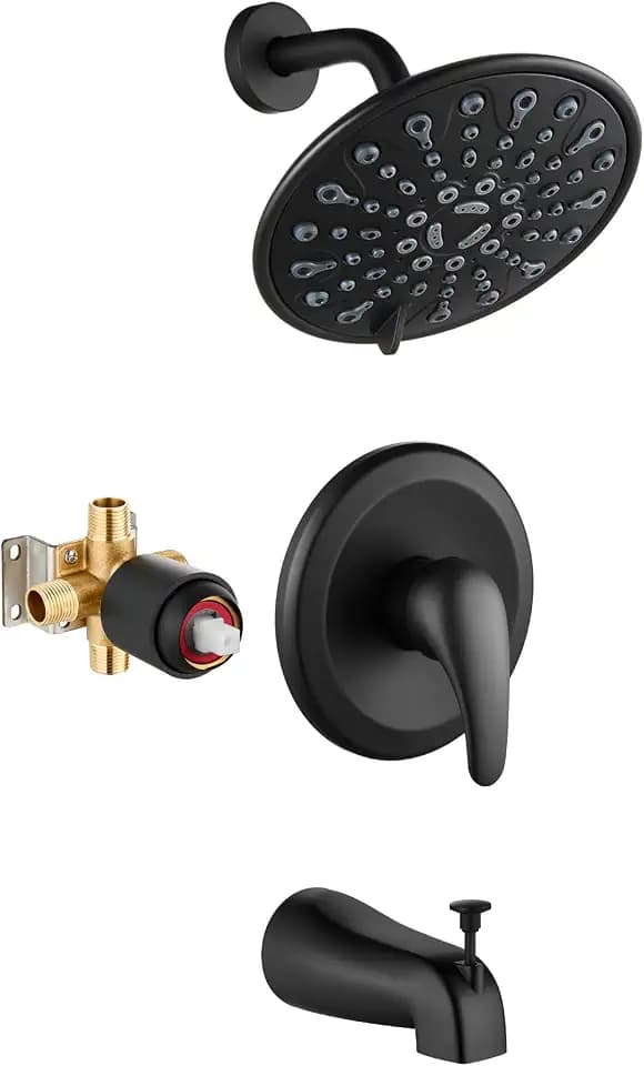 gotonovo Bathtub Shower Faucet Set with Valve 6 Mode Head Matte Black